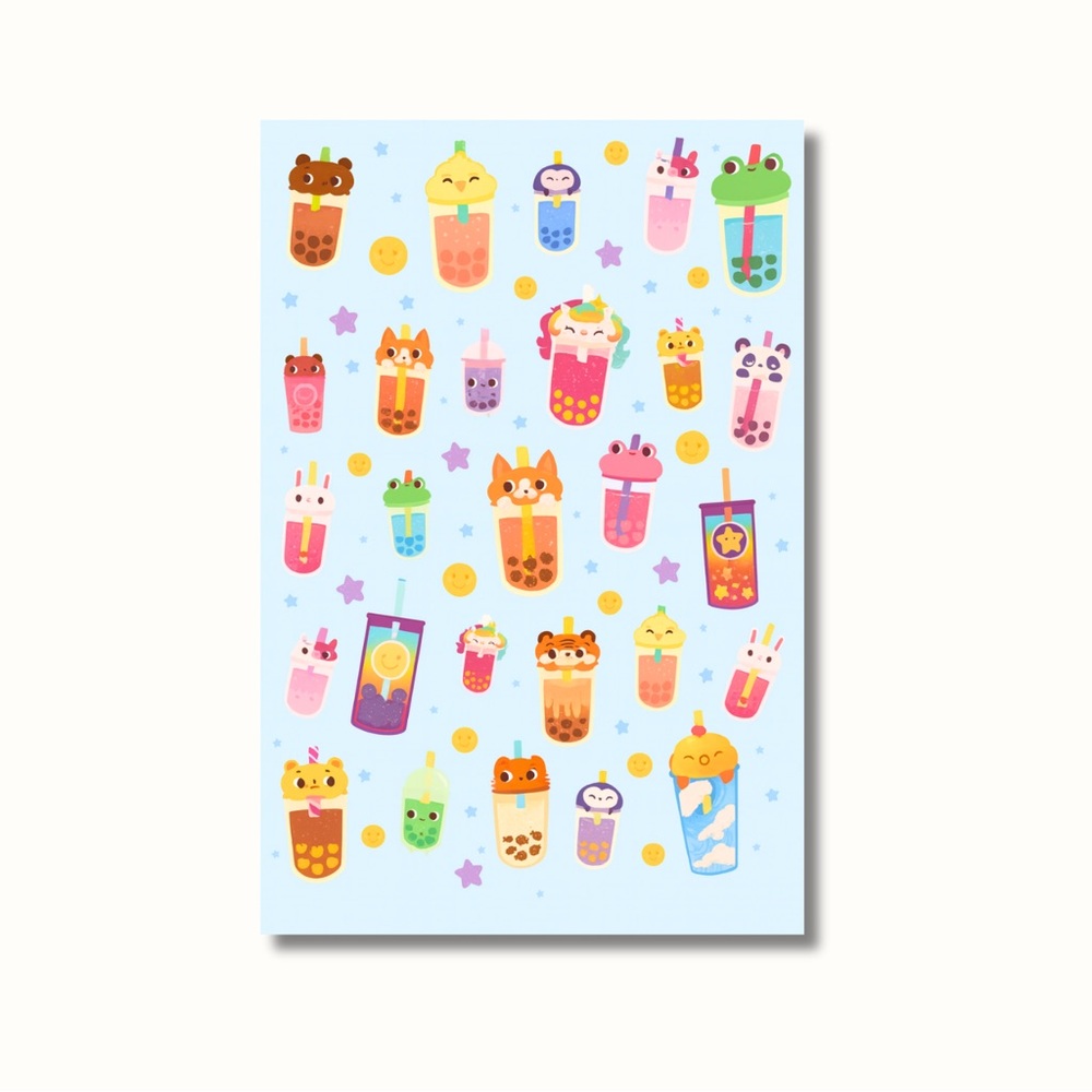 Cute Animal Bubble Tea Stickers